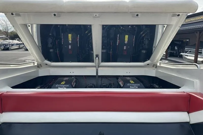 Slide: The Image of 1989 Formula 292 SR-1 boat engine compartment with 454 Magnum Bravo One engines. - 75