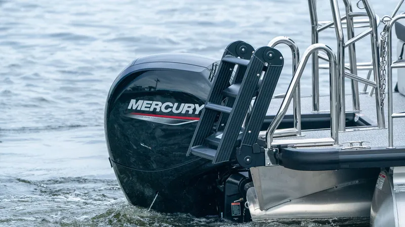 Slide: The Image of Harris Cruiser 230 boat with Mercury outboard motor, year 2026. - 12