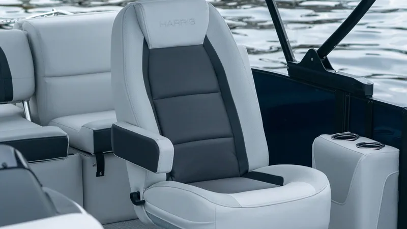 Slide: The Image of Luxurious seating in Harris Cruiser 230 boat, model year 2026. - 18
