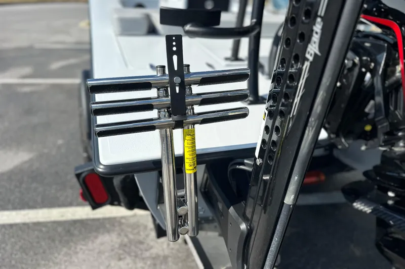 Slide: The Image of 2025 East Cape VHP boat with stainless steel rod holders and power pole mount. - 9