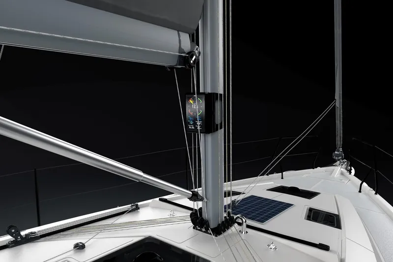 Slide: The Image of 2026 Hanse 360 ST sailboat deck with advanced rigging and navigation display. - 11