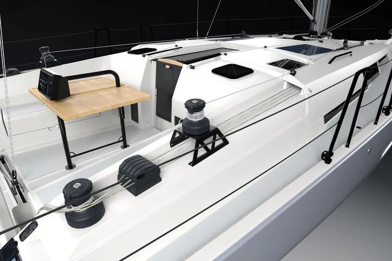 Slide: The Image of Modern Hanse 360 ST sailboat deck, 2026 model, featuring sleek design and advanced navigation equipment. - 12