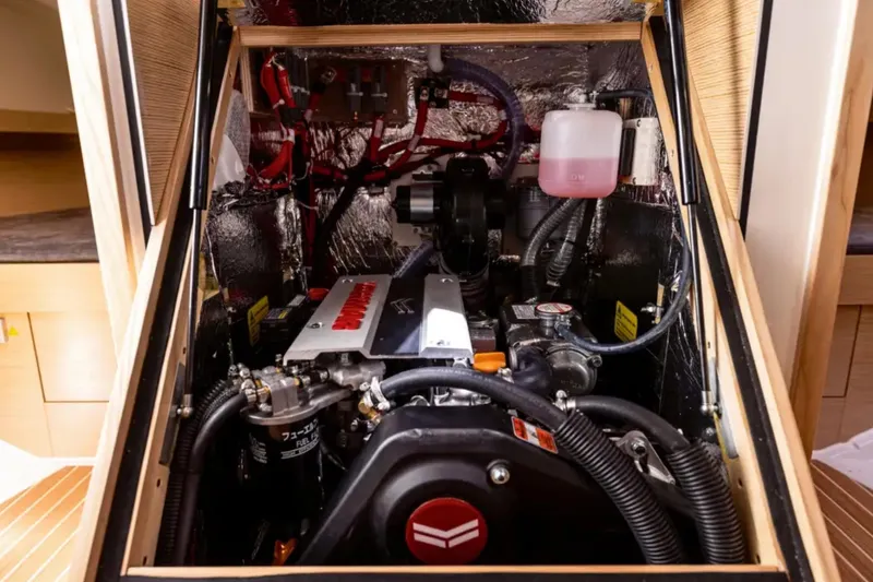 Slide: The Image of Engine compartment of 2026 Hanse 360 ST sailboat, showcasing detailed mechanical components. - 23