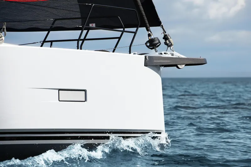 Slide: The Image of 2026 Hanse 360 ST yacht sailing on open sea, sleek design, cutting through waves. - 8