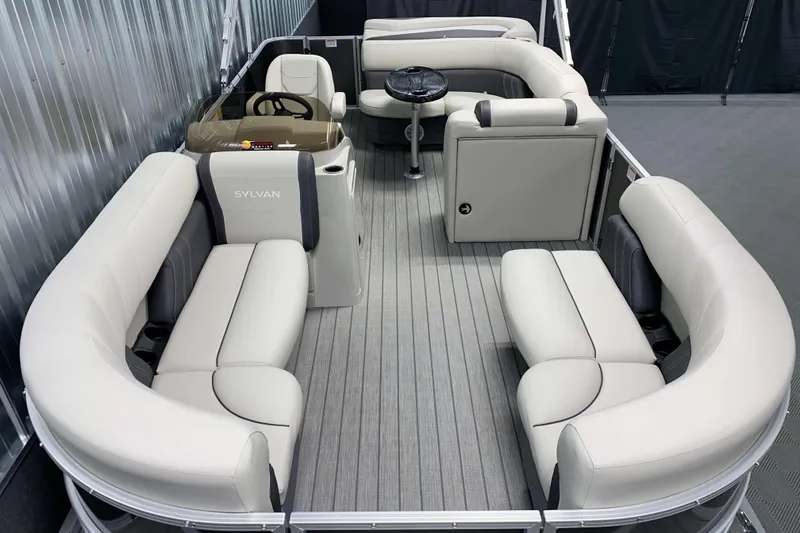 Slide: The Image of 2026 Sylvan Mirage 820 Cruise pontoon boat with spacious seating and modern design. - 1