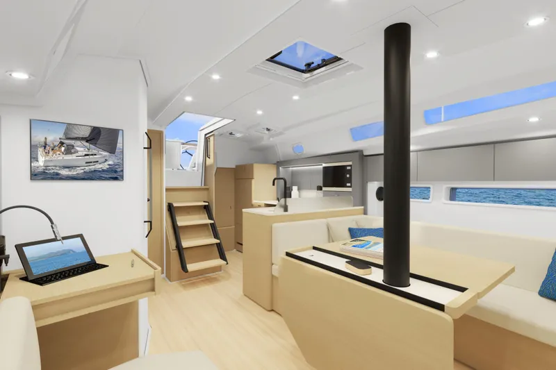 Slide: The Image of Modern interior of 2026 Hanse 360 ST yacht with sleek design and natural lighting. - 3