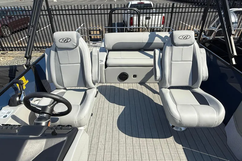 Slide: The Image of 2026 Bentley Pontoons Legacy 243 Swingback with luxurious seating and modern design. - 10