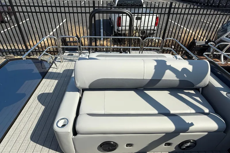 Slide: The Image of 2026 Bentley Pontoons Legacy 243 Swingback interior with luxurious seating and modern design. - 8