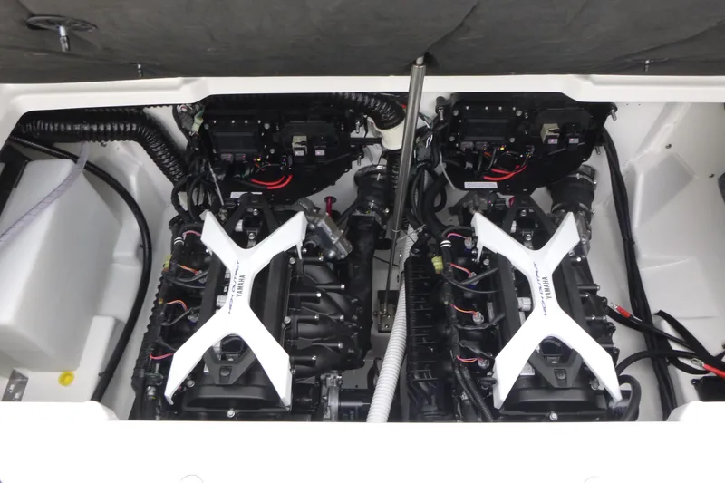 Slide: The Image of Engine compartment of 2026 Yamaha Boats 252S, showcasing dual engines and mechanical components. - 8