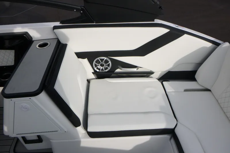 Slide: The Image of 2026 Yamaha Boats 252S interior seating with sleek design and integrated speaker system. - 9
