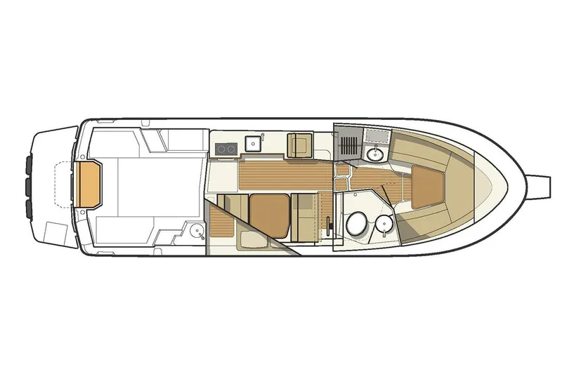 Slide: The Image of Manufacturer Provided Image: Cutwater 28 2016 boat interior layout with cabin, kitchen, and bathroom. - 8