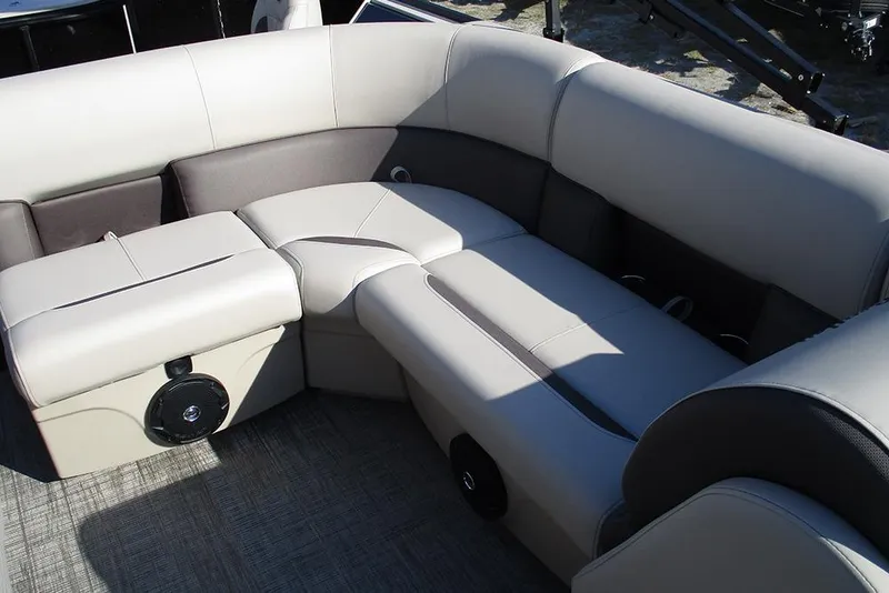 Slide: The Image of Luxurious seating on 2026 Bentley Pontoons Fish 243 N-Cruise boat, featuring plush upholstery. - 19