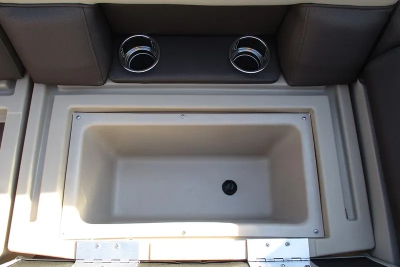 Slide: The Image of Interior of 2026 Bentley Pontoons Fish 243 N-Cruise with cup holders and storage compartment. - 24
