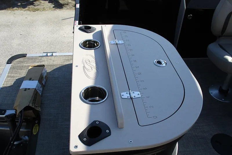 Slide: The Image of 2026 Bentley Pontoons Fish 243 N-Cruise fishing station with cup holders and measuring board. - 29