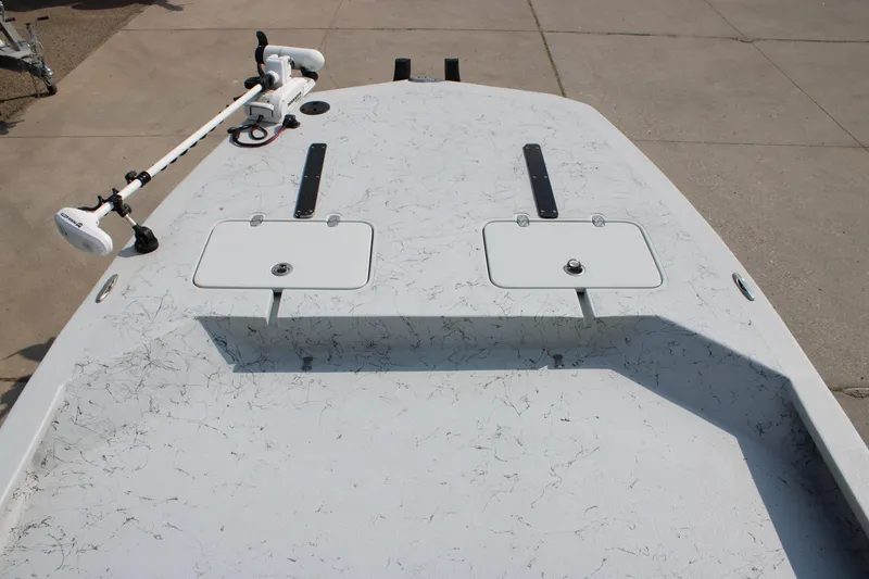 Slide: The Image of 2025 Mamba 24 Cat Classic boat with custom design, parked outdoors. - 6