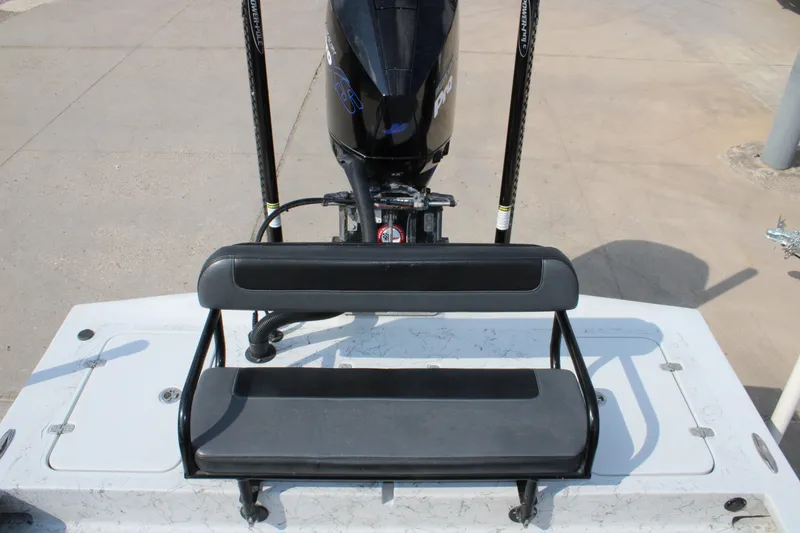 Slide: The Image of 2025 Mamba 24 Cat Classic boat on trailer, rear view with outboard motor. - 8