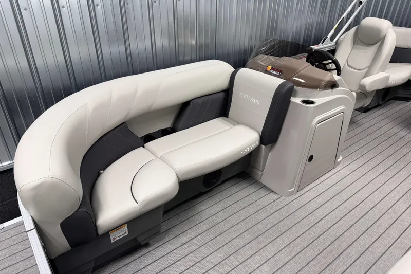 Slide: The Image of Luxurious seating on 2026 Sylvan Mirage 8520 LZ pontoon boat, featuring modern design and comfort. - 2
