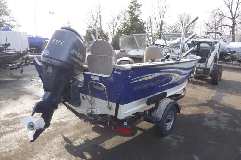 Slide: The Image of 2012 Smoker Craft Ultima 172 boat with Yamaha 115 outboard motor on trailer. - 3