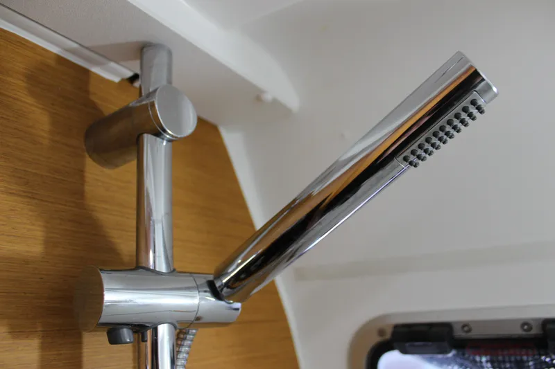 Slide: The Image of Chrome shower fixture in 2015 Jeanneau Sun Odyssey 349 yacht bathroom. - 45