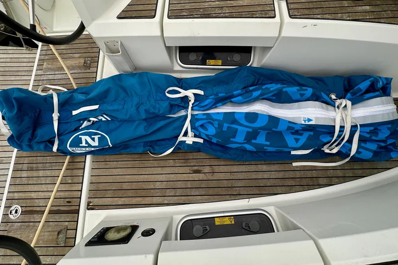 Slide: The Image of Blue sail bag on Jeanneau Sun Odyssey 349 yacht deck, 2015 model. - 73
