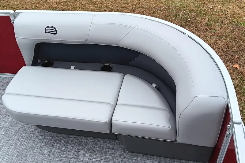 Slide: The Image of 2026 Sun Tracker Party Barge 16 DLX pontoon boat seating with cup holders. - 12