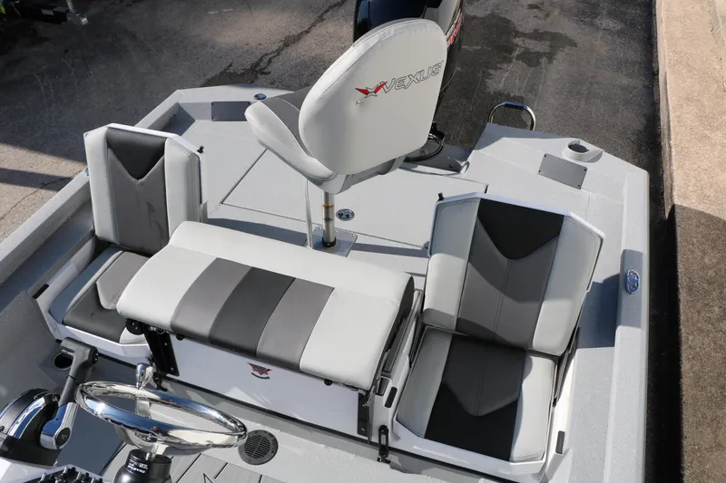 Slide: The Image of 2026 Vexus ACX2000 boat interior with gray and black seating arrangement. - 14