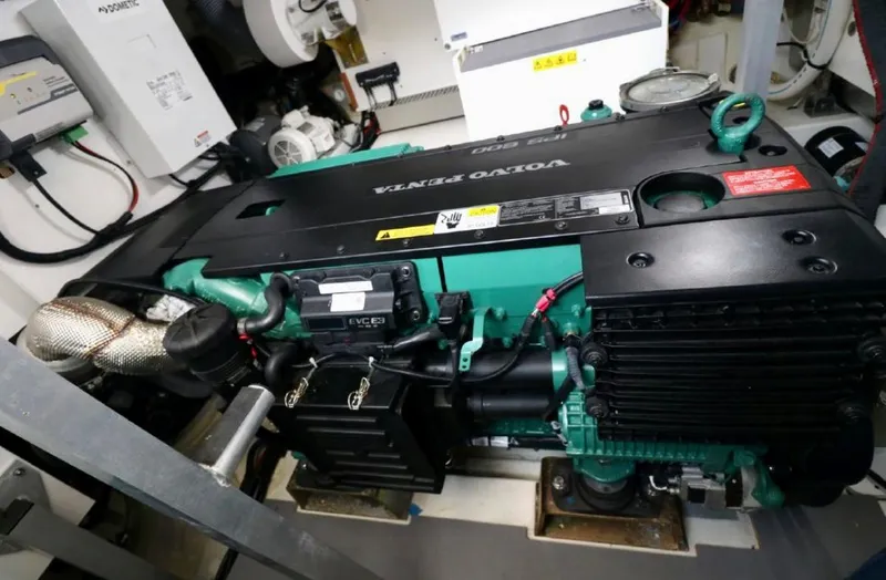 Slide: The Image of Engine room of a 2020 Prestige 460S yacht featuring a Volvo Penta engine. - 30