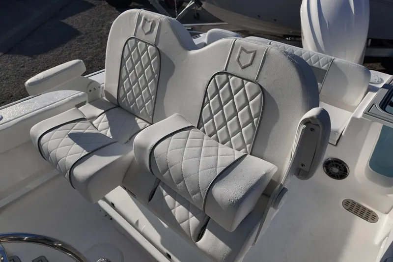 Slide: The Image of Luxurious seating on 2026 Sea Fox 248 Commander boat with diamond-stitched upholstery. - 12