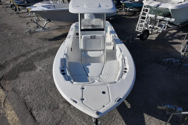 Slide: The Image of 2026 Sea Fox 248 Commander boat on trailer, featuring spacious seating and modern design. - 8