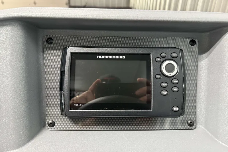 Slide: The Image of Humminbird Helix 5 fish finder on 2026 Sylvan R-20 LZ DH boat dashboard. - 13