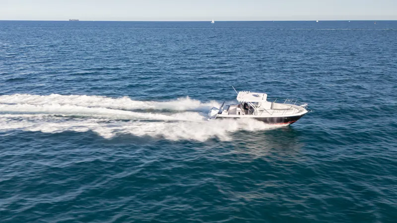 Slide: The Image of 2025 SeaWell 290XL boat cruising on open ocean waters. - 19