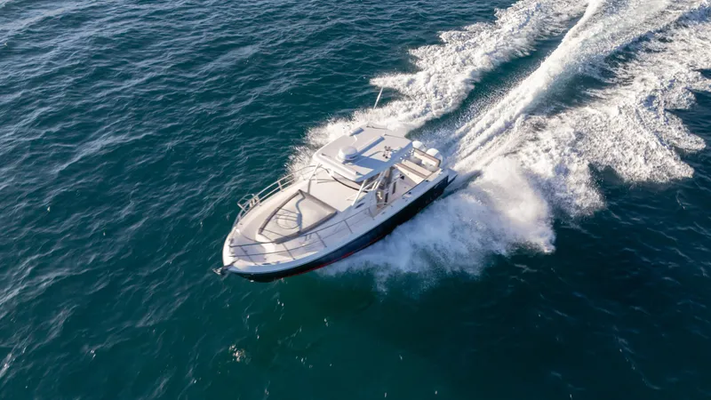 Slide: The Image of Aerial view of 2025 SeaWell 290XL boat cruising on open water. - 27