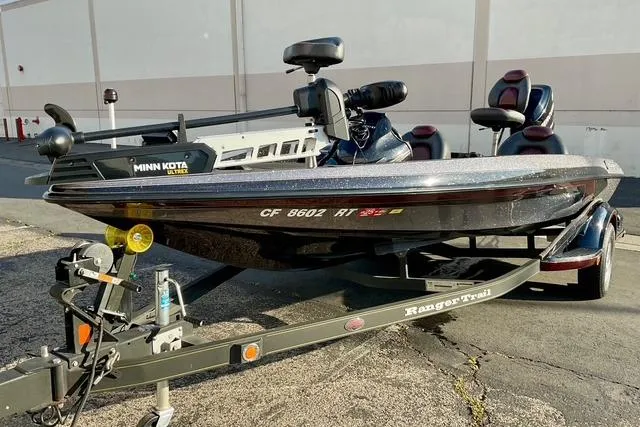 Slide: The Image of 2008 Ranger 188 VX boat on trailer with Minn Kota trolling motor. - 3