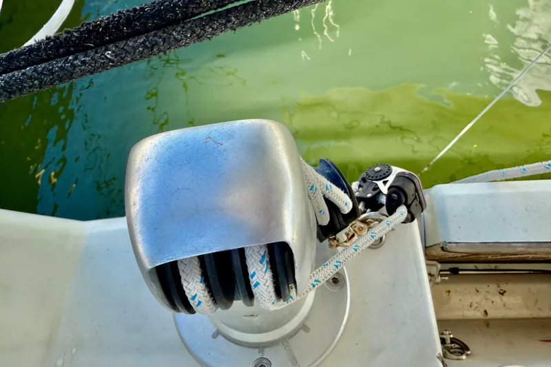 Slide: The Image of Winch and ropes on 2020 Beneteau Oceanis 51.1 sailboat deck. - 38