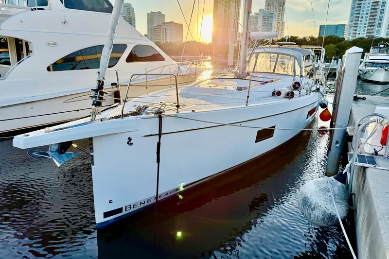 Slide: The Image of Beneteau Oceanis 51.1 yacht docked at sunset, 2020 model. - 56
