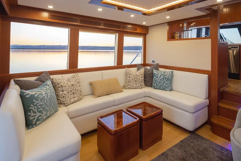 Slide: The Image of Luxurious interior of 2025 Apollonian Yachts 52 Pilothouse with elegant seating and scenic views. - 11