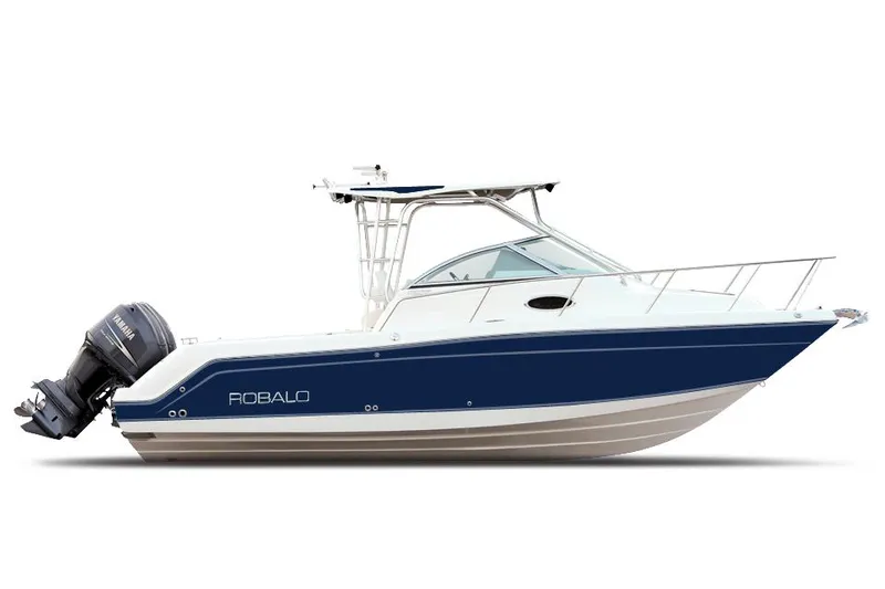 Slide: The Image of Manufacturer Provided Image: 2014 Robalo R265 Walkaround boat with blue and white hull. - 47