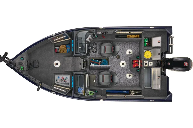 Slide: The Image of 2026 Tracker Pro Guide V-175 WT boat interior with motor and seating. - 7