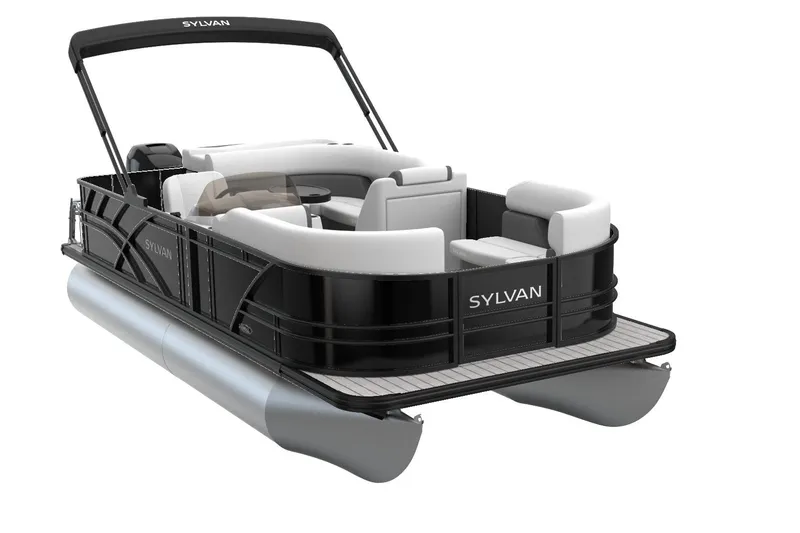 Slide: The Image of 2026 Sylvan Mirage 8520 Cruise pontoon boat with sleek black design and spacious seating. - 4