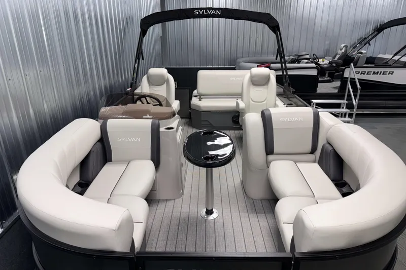 Slide: The Image of 2026 Sylvan Mirage 8520 CLZ DH pontoon boat with luxurious seating and sleek design. - 1