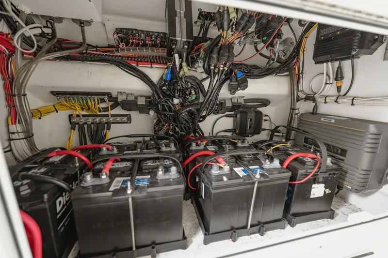 Slide: The Image of Electrical system of a 2018 Freeman 37 VH boat, featuring batteries and wiring. - 47