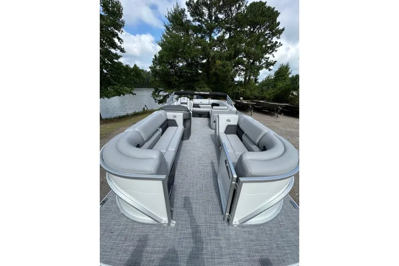 Slide: The Image of 2026 Sun Tracker Party Barge 20 Classic Series pontoon boat with spacious seating. - 6