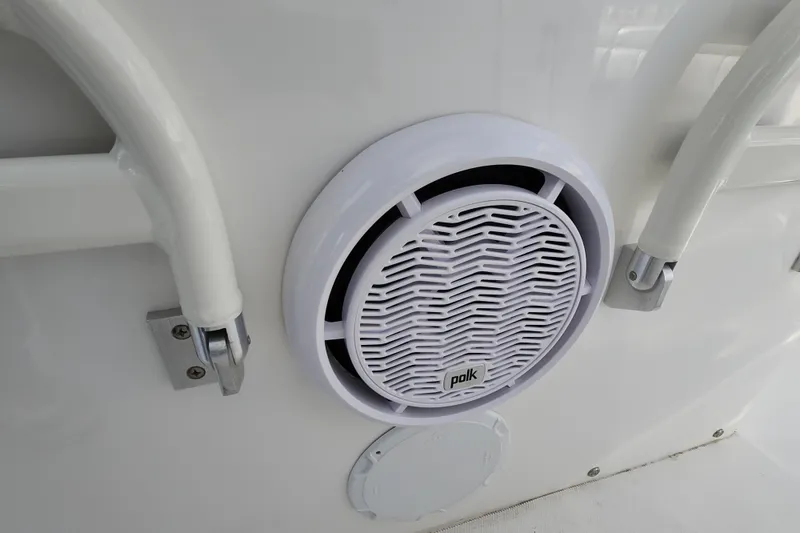 Slide: The Image of Polk speaker on 2019 Regulator 34SS boat, white interior detail. - 35