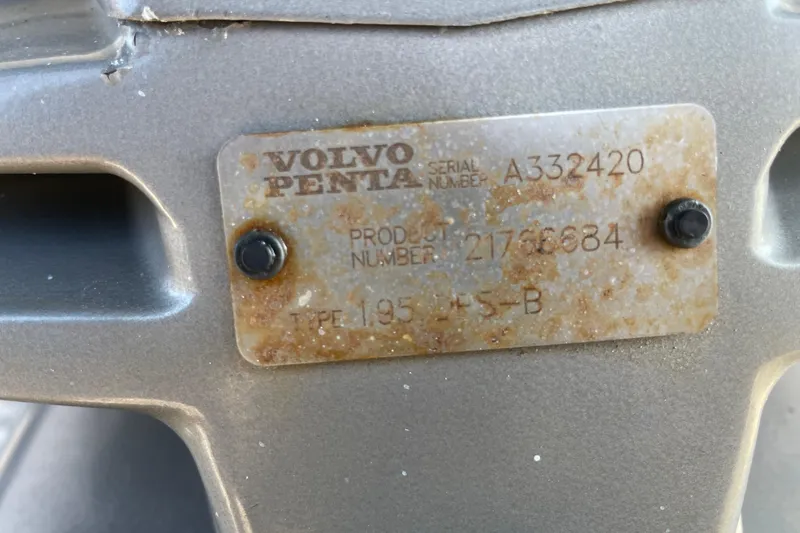 Slide: The Image of Volvo Penta engine plate on 2015 Chaparral 246 boat, showing serial and product numbers. - 80