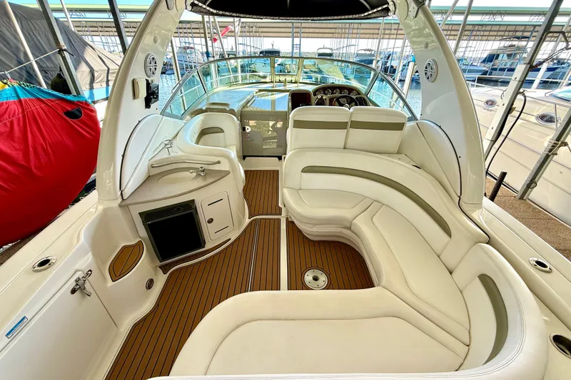 Slide: The Image of Luxurious 2006 Sea Ray 320 Sundancer boat interior with plush seating and elegant design. - 39