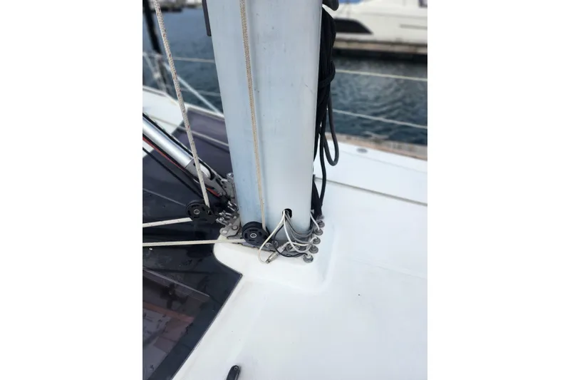 Slide: The Image of Mast base of 2010 Jeanneau Sun Odyssey 45 DS sailboat with rigging details. - 6