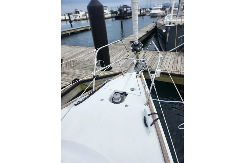 Slide: The Image of Bow of 2010 Jeanneau Sun Odyssey 45 DS yacht docked at marina. - 7