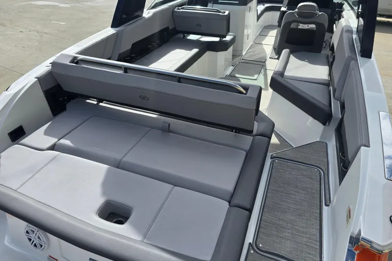 Slide: The Image of 2024 Cobalt R8 boat interior with luxurious seating and modern design. - 3