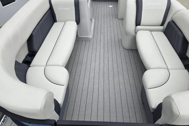 Slide: The Image of 2024 Sylvan Mirage X X5 CLZ boat interior with luxurious seating and modern design. - 9