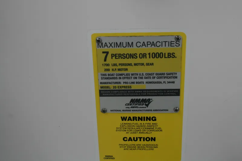 Slide: The Image of 2013 Pro-Line 20 Express capacity label: 7 persons or 1000 lbs, 200 HP motor. - 8